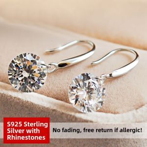 Ladies Korean Style Minimalist Round Moissanite Ultra Sparkle Silver Ear Hoops