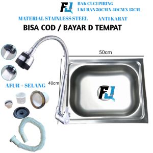 1Set bak cuci piring stainles 50cm X 40Cm + afur + selang + kran flexsibel Wastapel cuci piring kitchen sink 50cm x 40cm material stainlees