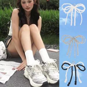 🔥Cute Sweet Bow Imitation Pearl Phone Chain Bowknot Charm Shoe Buckle Shoelace Decoration Bag Pendant Shoes Accessories