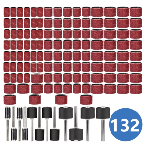 XCAN 132 Chiếc Bộ Trống Chà Nhám 80 Grit Dây Chà Nhám Cho Dụng Cụ Xoay Dremel Đĩa Mài Oxit Nhôm Phụ Kiện Máy Chà Nhám Chế Biến Gỗ