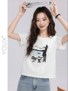 YOUXIANG | Áo Thun Phong Cách Mới Mùa Hè Fun Doodle Trắng 2026
