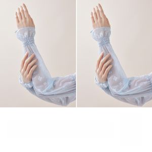 MiiOW | ปลอกแขนกันแดดผ้าไหมน้ำแข็งลายลูกไม้สำหรับผู้หญิง ปลอกแขนกันแดดสำหรับขับรถในฤดูร้อน ป้องกันรังสียูวี ปลอกแขนกันแดดแบบสวมใส่สบาย