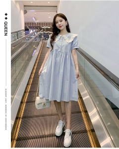 New pregnant women dress summer fashion embroidered doll collar splicing dress loose thin sweet dress maternity dress
