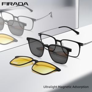 FIRADA แว่นตาแม่เหล็กสี่เหลี่ยมวินเทจ สำหรับผู้ชาย แว่นตาแฟชั่นดีไซน์ รอบแก้ว T93005Y สร้างสรรค์ที่ดี