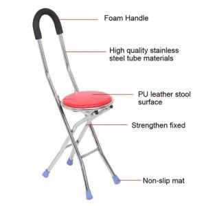 【Fast Delivery】Walking Stick Stainless Steel Folding Cane with Seat Anti-Slip Lightweight Foldable Design Seat Patient 2 in 1 Portable Light Weight Stainless Anti-slip Chair Cane for the Elderly Stainless Steel 4 Legs Folding