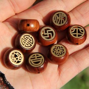 Rosewood Beiyun round Cutout Carvings Brass Inlaid DIY Bracelet Necklace Crafts Spacer Beads Pendant Wood Carving Accessories