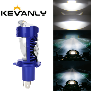 KEVANLY 1x H4 LED Headlight Bulb Projector Lens Canbus Hi/Low Beam with Turbo Fan Lamp Motorcycle Plug Play 12V White 6000K