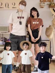 Fashionable Pure Cotton Summer Short Sleeve Parent-Child T-Shirts Family of Three Matching Clothes Baby Boys Girls And Mothers