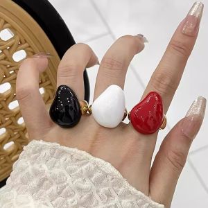 Colorful Enamel Drip Glaze Irregular Heart Ring for Women Luxury Minimalist Design Personality Index Finger Ring High-End Feeling
