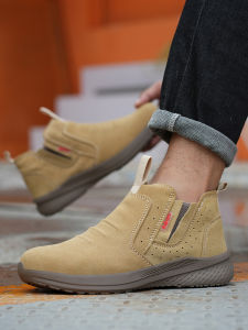 Non-Slip Leather Work Boots Mens Fireproof Splatter Resistant High Temperature Proof Flip Leather Cowhide Electric Welder Shoes