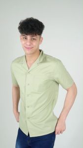 Forest Cotton Woven Casual Short Sleeve Plain Men Shirt | Baju Kemeja Lelaki  - 621355