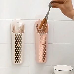 Đi kèm với nắp đậy hộp đựng đũa treo tường không cần đinh tự dính - treo đũa nhà bếp tiện lợi - hộp đựng đũa treo tường thông minh-NIEVE
