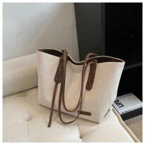 High-End Large Capacity Canvas Tote Bag for Women Commuter Bag Versatile Single Shoulder Summer Bag Casual Pure Color