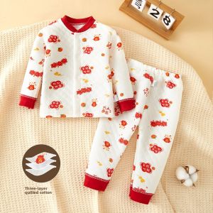 Baby Warmth Set Cotton Fleece Autumn Winter Clothes Underwear Newborn Home Clothes Separate Body Baby Clothes Cute Style Children Home Clothes