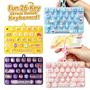 Bandai | Candy Color Keycap Keychain Cute Cartoon 26-key Aecompression Keyboard Toy Keyrings Fidgets Keycap Clicker Bag Pendant
