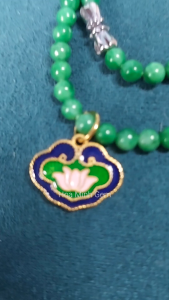 Vòng chuỗi cổ Cẩm Thạch Sơn Thủy size hạt 4.5 li phối mặt dây charm hoa sen bình an dài dây 46cm | Hoa Minh Gem
