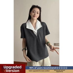 LIUBU | Guayabera Pseudo Two-Piece Retro Plaid T-Shirt