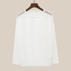 Lace Hollow out Sun Protection Knitted Shirt Women Summer Thin Outerwear Cover up Loose Top Long Sleeve round Neck Pullover