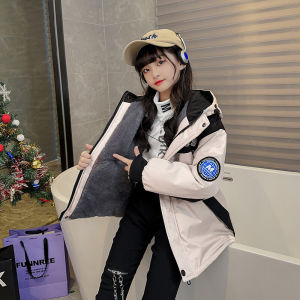 Thickened Fleece Girls Jacket Autumn Winter Coat Hooded Parka Kids Warm Cotton Outerwear Korean Style Zipper Closure Polyester