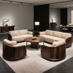 Modern Minimalist Chinese Style Sofa Set Genuine Black Walnut Leather Large Villa High End Furniture Solid Wood Structure