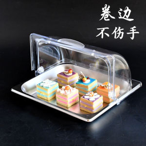 Stainless Steel Tray Lid Fruit Cold Dish Braised Food Cooked Food Preservation Box Cold Dish Display Sampler Box with Transparent Double Flip Lid