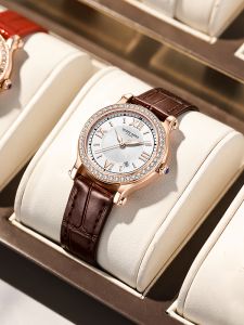 นาฬิกาข้อมือผู้หญิงหนังแท้กันน้ำแฟชั่นระดับไฮเอนด์ กลไกควอตซ์ หน้าปัดกลม ขนาดใหญ่ นาฬิกาข้อมือผู้หญิงแบบลำลอง