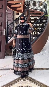 ZIFA FASHION // COD // NESSA DRESS+PASHMINA BY ASOPUROH // GAMIS SET HIJAB KEKINIAN MODIS LD 110CM PB 140CM SIAP KIRIM // GAMIS FULL BRUKAT MALIKA MODIS ELEGAN // DRESS PESTA KONDANGAN POPULER 2025 // *ST