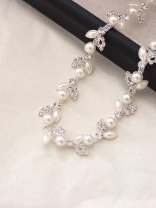 High Quality Pearl Leaf Rhinestone Chain Silver Bottom DIY Clothing Accessories Hand-Stitched Shoes Hats and Other Decorations