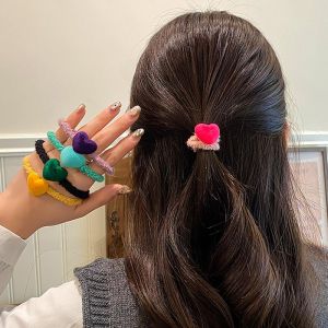 Fluffy Pink Heart Shaped Hair Ties Womens High Elasticity Durable Hair Bands Autumn Winter New Style Cute Hair Bands Hair Rings