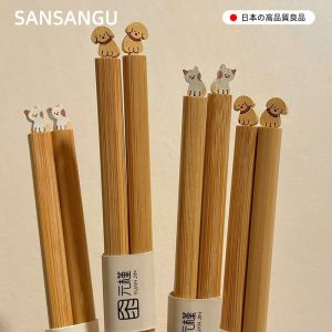 Cute Cartoon Natural Bamboo Chopsticks Couple Dinnerware Home Use Separate Chopsticks One Person One Chopstick