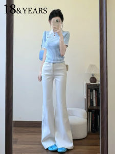 High Waist Flared Jeans Womens Autumn Winter New Style Slimming Not Tight Small Size Horse Hoof Pants White Casual Washed Denim