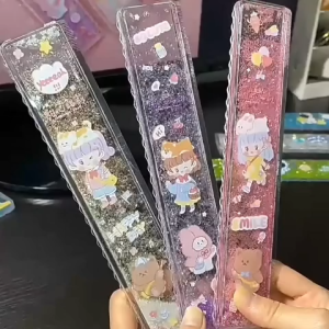 Quicksand Ruler Penggaris Air Glitter Lucu Capybara Labubu / Penggaris Ruler Sekolah Anak Kantor Cute