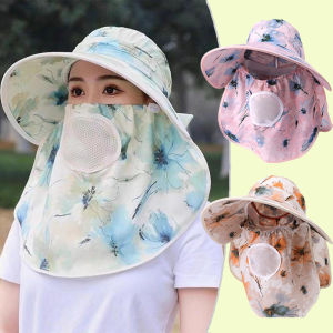หมวกบังแดดป้องกันรังสียูวีสำหรับผู้หญิงหมวกบังแดดหน้ากากปิดหน้าถอดได้สำหรับตกปลาในสวน