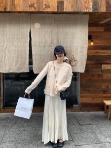 กระโปรงยาวทรงเอผ้าถักสีขาว ทรงเข้ารูป ทรงเอ ความยาวปานกลาง สำหรับผู้หญิง ฤดูใบไม้ร่วง/ฤดูหนาว กระโปรงทรงเอเอวสูง