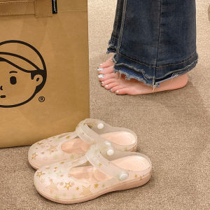 รองเท้าแตะส้นแบนพื้นยางลายดาวแฟชั่นสำหรับผู้หญิงในช่วงฤดูร้อนปี 2025 รองเท้าแตะชายหาดแบบสวมหัวกันลื่นสำหรับใส่กลางแจ้ง