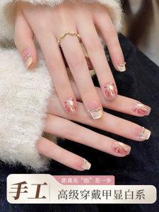 Handmade Short Nail Tips Wearable Nail Art Finished Product High End Medium Length Nail Stickers for New Year 2025