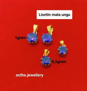 LIONTIN MATA UNGU PERAK 925 ASLI LAPIS MAS