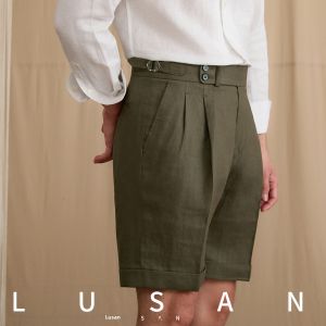 Summer Naples Style High Waist Casual 100% Linen Short Pants