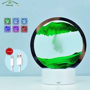 3D Moving Sand Art ภาพรอบแก้ว Deep Sea Sandscape นาฬิกาทราย Quicksand CRAFT ไหลทรายภาพวาด Office Home Decor ของขวัญ