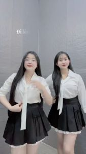 Set sơ mi công sở thiết kế thanh lịch mix chân váy tennis xếp ly phối ren cho nàng chuppy (50-95kg) - SET973