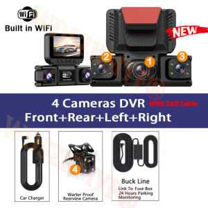 New Quad Lens Car Camera 360° Coverage 4CH WIFI dashcam 1080P 24H Parking Monitor G-Sensor Night Vision Car Security Accessory