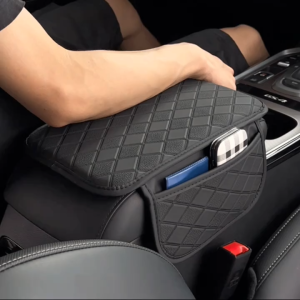 A Faux Leather Car Armrest Pad with Side Storage Pockets a Multifunctional Car Interior Mat an Armrest Box Storage Bag Scratch-Resistant And Durable Suitable for All Seasons.