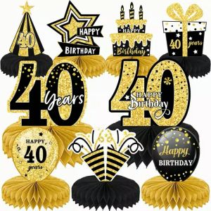 40th Birthday Decorations Table Honeycomb Centerpiece 40 Years Man and Woman Party Decorations Supplies Honeycomb Decorations for Man Women Black and Gold Birthday Ornaments-9 Pieces