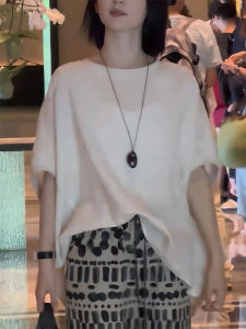 QINGNAER | Casual Elegant Oversized Slimming Round Neck Batwing Sleeve T-Shirt