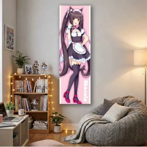 VIKAMA Vertical Cat Maid Treo Tường Tấm Thảm Treo Tường Theo Phong Cách Truyện Tranh Phông Nền Dài Bằng Polyester Cho Phòng Ký Túc Xá Studio Ảnh Trang Trí Nhà Cửa