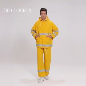 Waterproof Rainwear Jacket Raincoat Rain Pants Set Yellow Thick Sport Rainsuit with Reflective