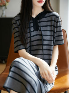 YUEXINYIRONG | Hooded Icy Silk Knit Dress with Striped Design Loose and Slimming Casual Long Tube Dress