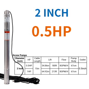 2 Inch Stainless Steel Deep Well Submersible Pump Screw Pump 180ft 8GPM 220V 60Hz For Home Farm Industry