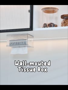 Wall Mounted Tissue Holder Organizer Transparent Tissue Storage Box Paper Towel Holder Adhesive Tissue Dispenser
