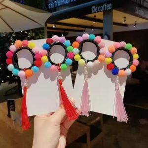 Set 2 Dây Cột Tóc Đính Bóng Lông Tua Rua Kiểu Trung Hoa Dễ Thương Cho Bé